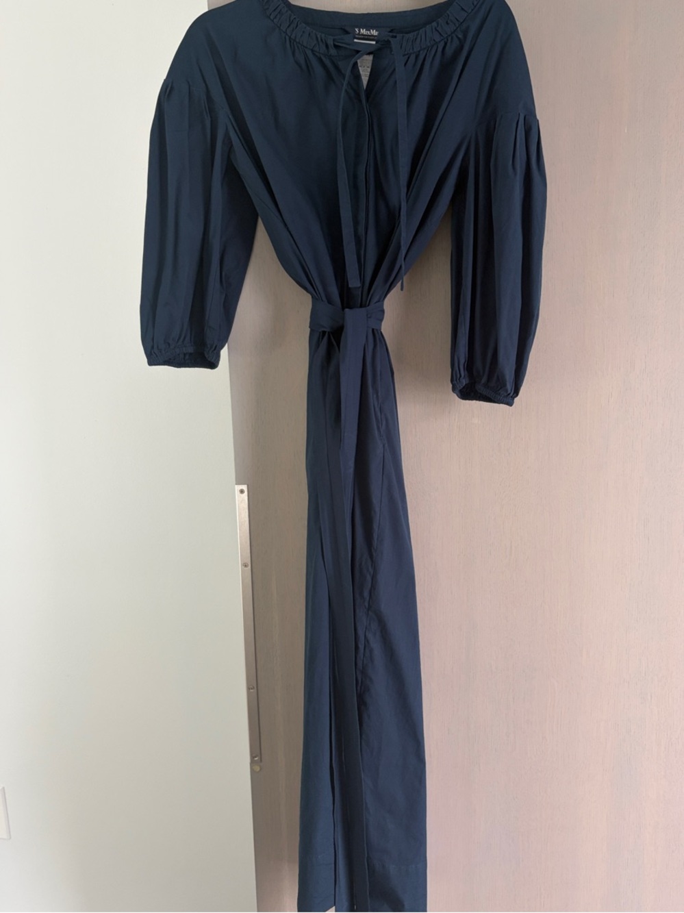 MaxMara Navy Blue Maxi Tie-Waist Dress